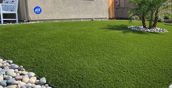 artificial grass and rock landscaping