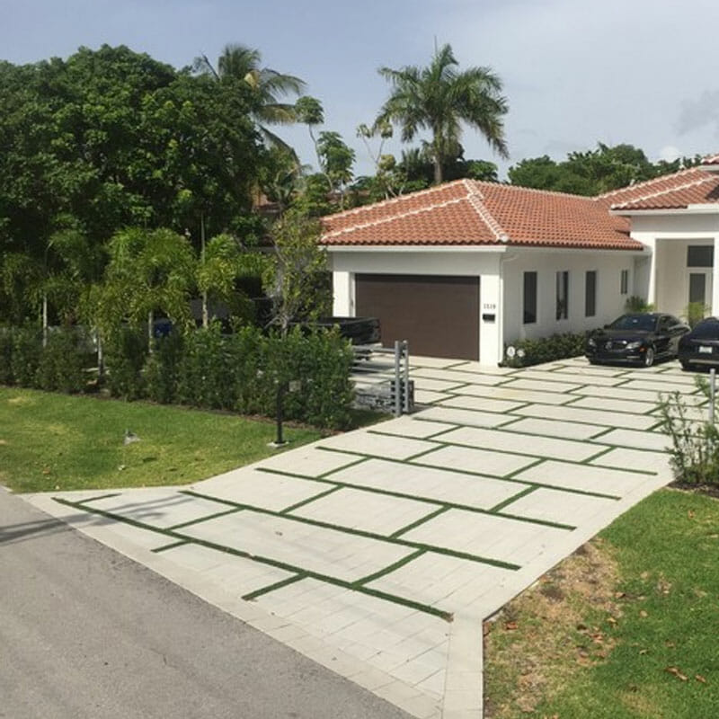 Modern Paver Driveway Ideas with Artificial Grass Driveway Strips