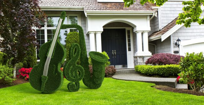 Outdoor Musical Ensemble Topiary Green Figures covered in Artificial Grass