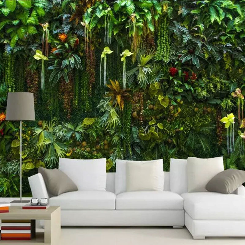 Tropical Rain Forest Flower Plant Leaves Wall Mural for Living or Dining Room