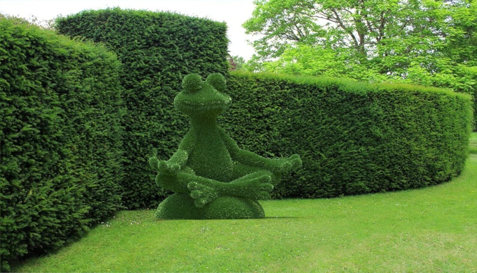 sitting yoga frog covered in artificial grass