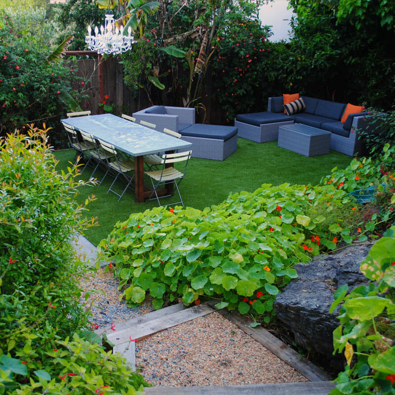surrounded by the lush greenery of your artificial grass
