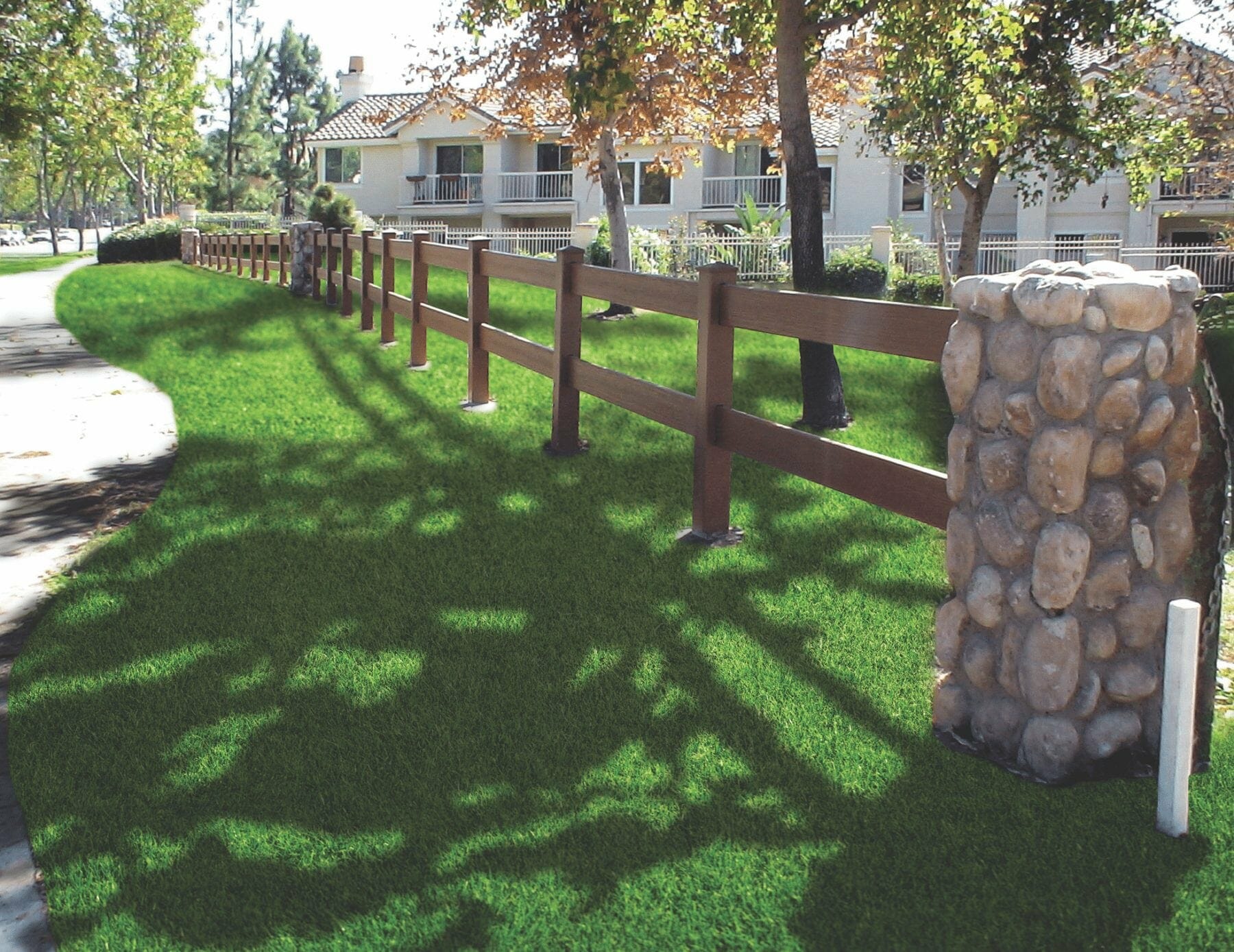 Artificial Grass with Split Rail Wood Fences