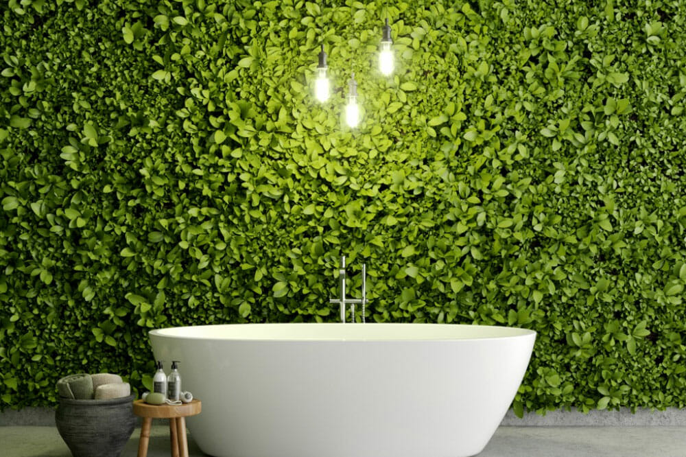 Incorporating artificial grass as a backdrop for your bathtub