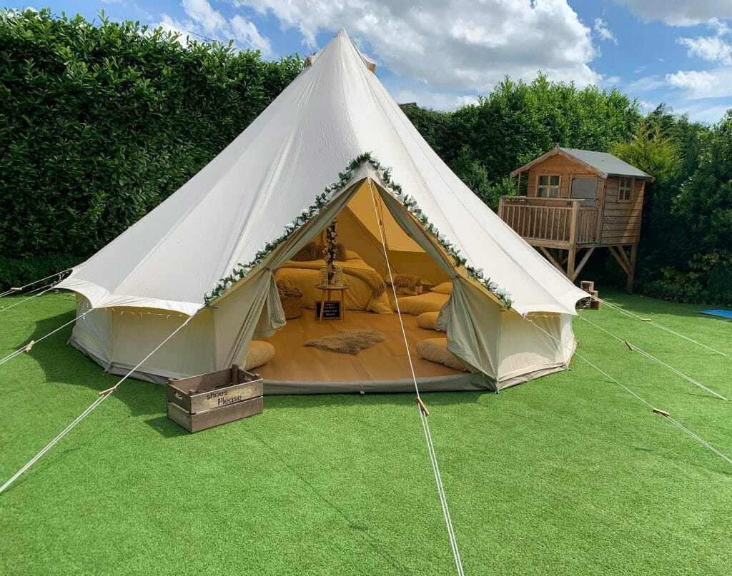 Pitching a tent on artificial grass