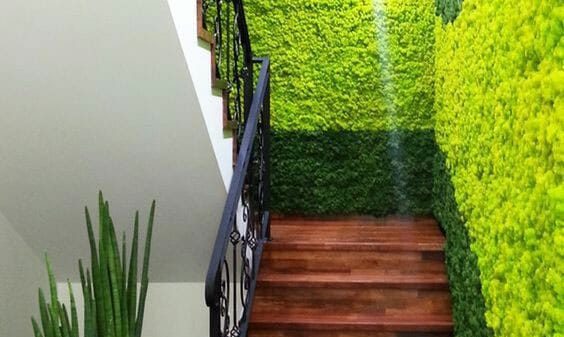 Staircase with an Artificial Grass Backdrop