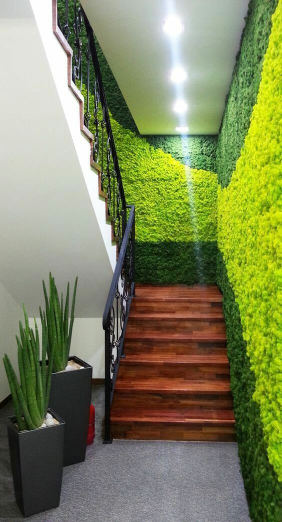 Staircase with an Artificial Grass Backdrop