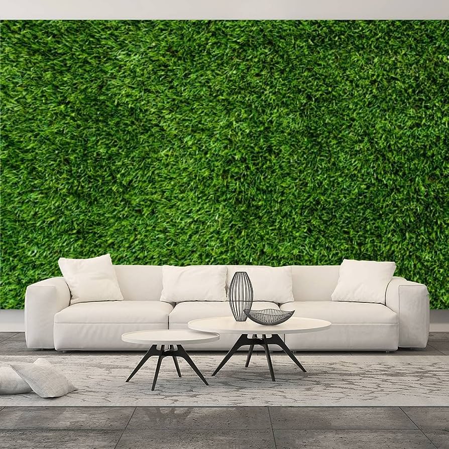 artificial grass backdrop behind your sofa