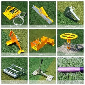 Tools and materials needed for installing artificial grass
