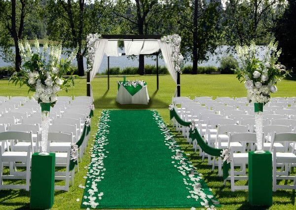artificial grass garden wedding aisle ideas