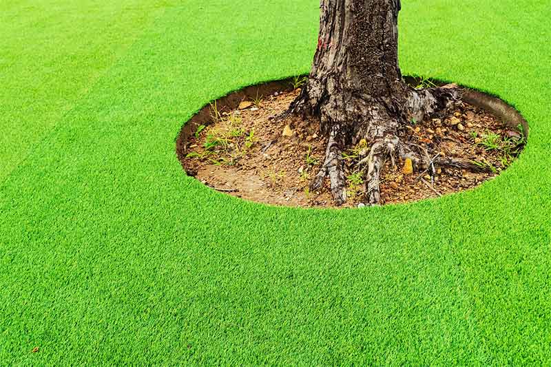 how to cut artificial turf around a tree